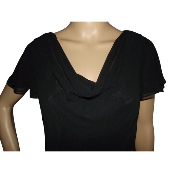 Liz Claiborne Dress Womens Sz 8 Black Drape Neck Flowy Midi Short Sleeve Elegant - Picture 4 of 11